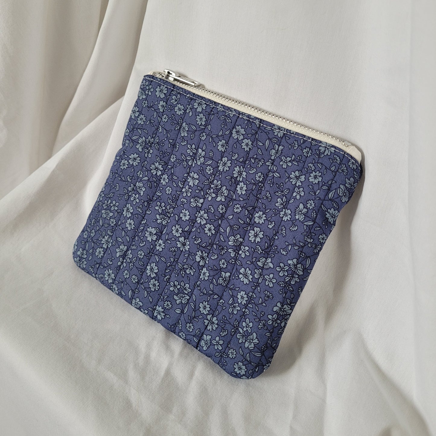"Blue Poppy" - Medium Quilted Travel Pouch
